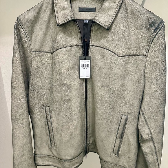 John Varvatos Men’s Leather Jacket – Distressed Gray – Size 58 (Fits XL) - Picture 2 of 5